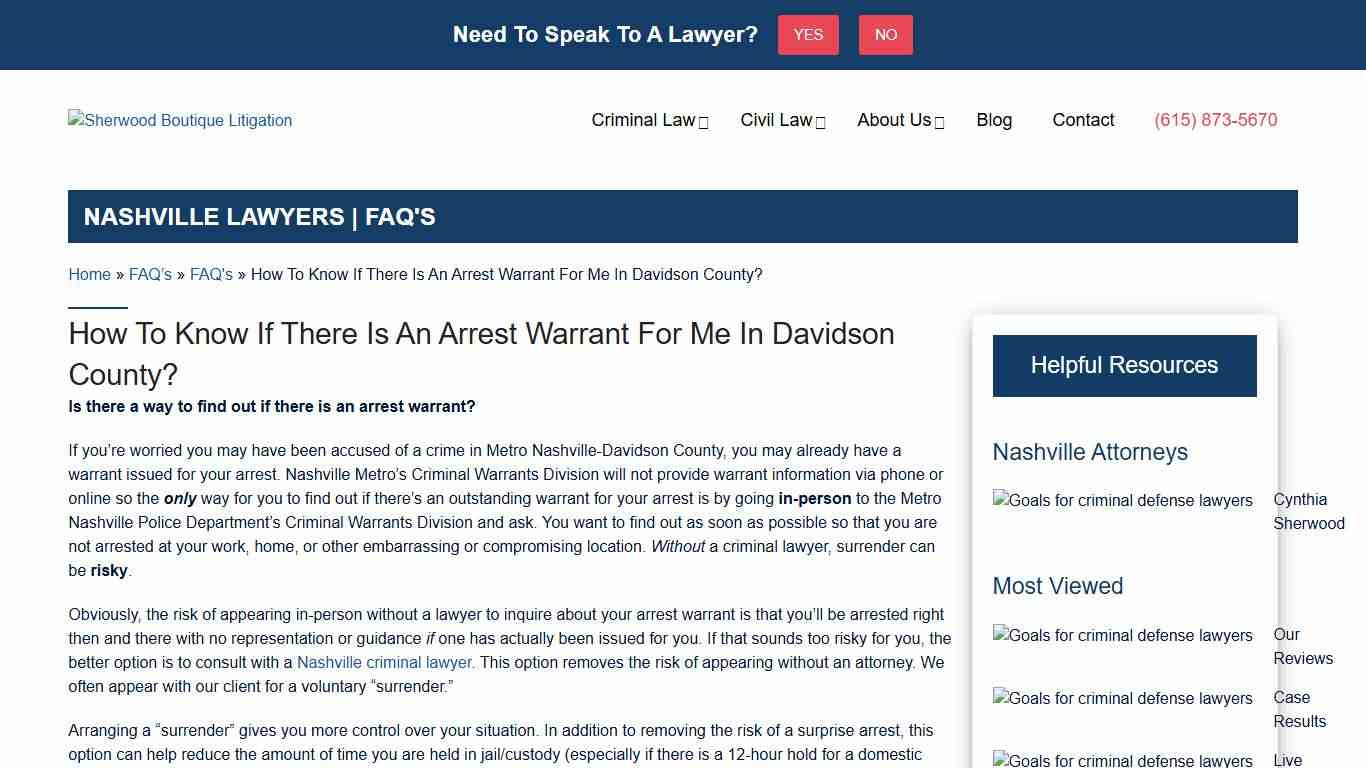 How To Know If There Is An Arrest Warrant For Me In Davidson County? - Sherwood Boutique Litigation